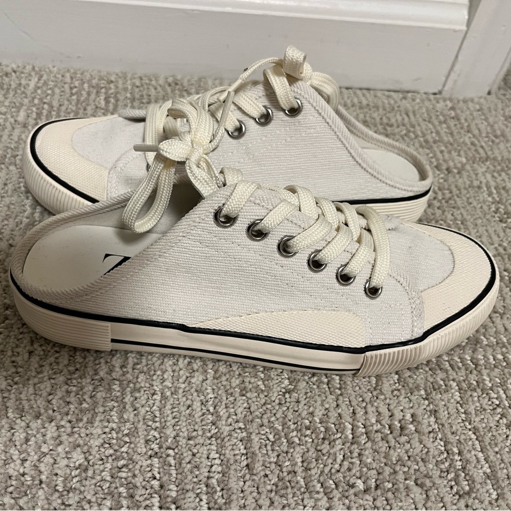 Zara white corduroy slip on sneakers